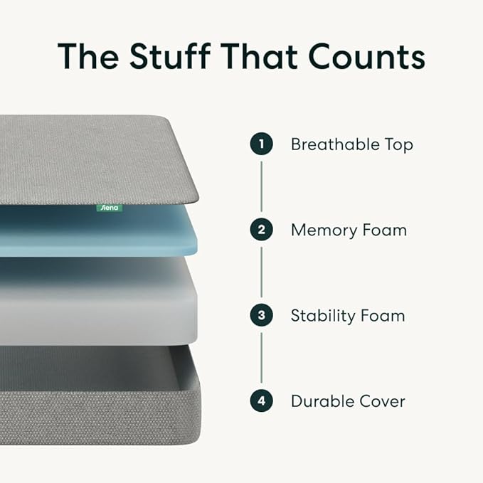 Siena 8” Twin XL Memory Foam Mattress - Medium Firm - 180 Night Trial - Premium Pressure-Relieving Layers - 10 Year Warranty - Mattress in a Box - CertiPUR-US Certified