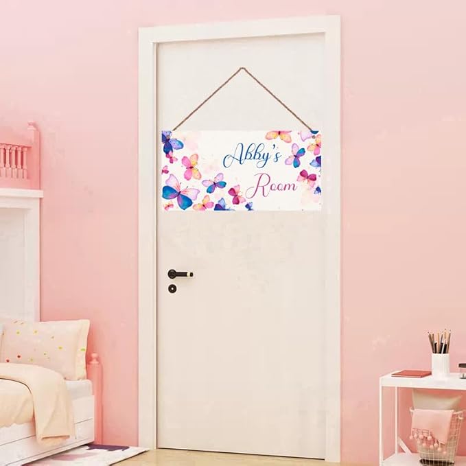 Personalized Colorful Butterfly Sign For Girls Room Boys Bedroom Door Decor Custom Name Baby Nursery Kids Room Wood Wall Plaque for Little Man Cave