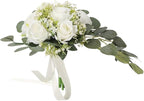 Wedding Rose Bouquet Bridesmaid Flower Bouquets, Artificial Rose White Wedding Bouquets for Bride Bridesmaid Bouquet Faux Bouquet Bride Bridesmaid Holding Flower for Wedding Decor