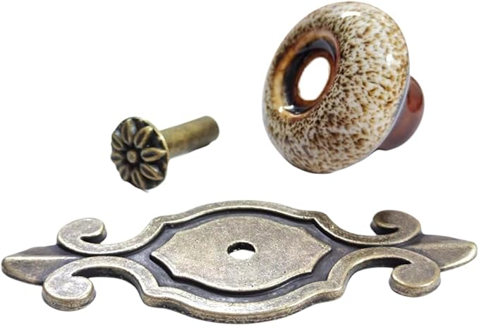 10 Pack Retro Ceramic Knobs,Vintage Dresser Kitchen Petal Cabinet Pulls Rustic Zinc Alloy Base Back Plate Kid Cupboard Wardrobe Drawer Door Handles (Leopard Print White)