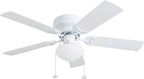 Prominence Home Alvina Traditional 42 Inch Ceiling Fan with Light, LED Flush Mount Ceiling Fan, Indoor Fan with 5 Blades, White and Gray Oak Blade Finish Options, White (80092-01)