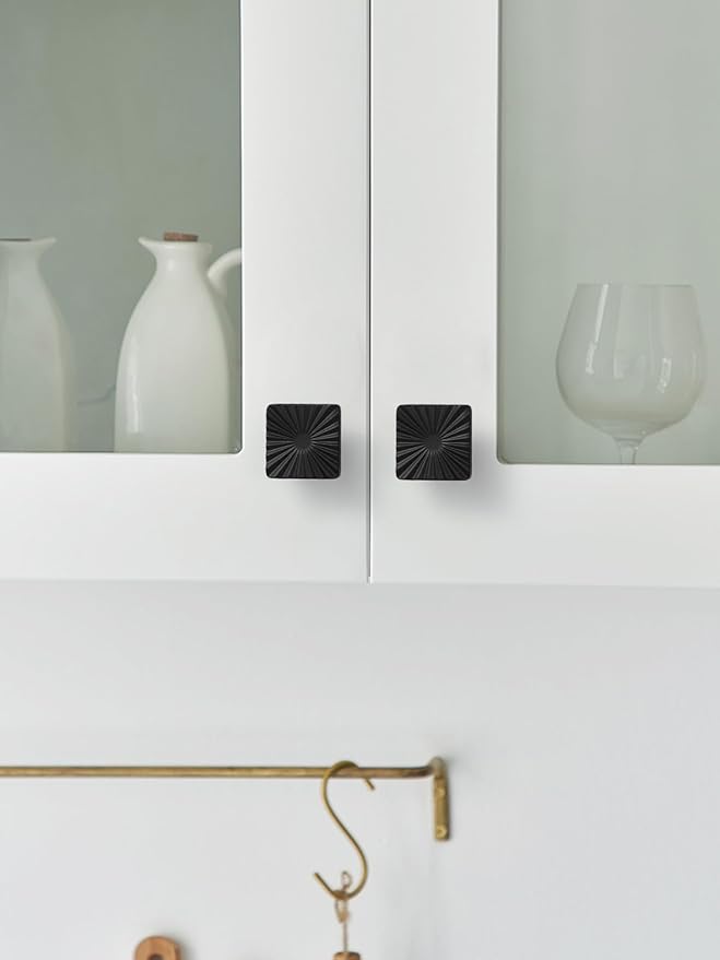 2 Pack Black Cabinet Knobs Square Drawer Pulls Bathroom Dresser Handles Hardware Zinc Alloy