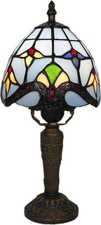 Tiffany Small Lamp Blue Baroque Stained Glass Table Lamp 3 Way Color-Temparetures Bedside Nightstand Table Lamps for Bedroom Living Room Home Office Desk Light W/LED Bulb 6X6X12.5Inch