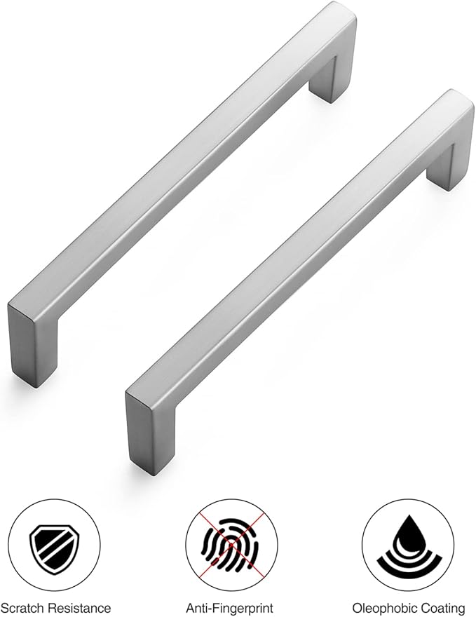 Ravinte 5 Pack Solid 5 Inch Center to Center Slim Square Bar Drawer Pulls - Kitchen Cabinet Handles in Brushed Nickel - Hardware for Drawers and Cabinets