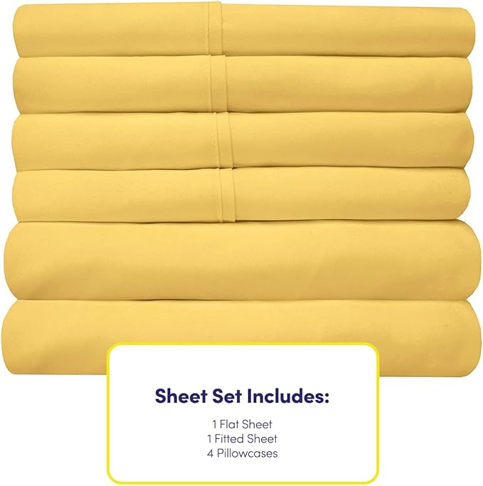 King Size Bed Sheets - 6 Piece 1500 Supreme Collection Fine Brushed Microfiber Deep Pocket King Sheet Set Bedding - 2 Extra Pillow Cases, Great Value, King, Yellow