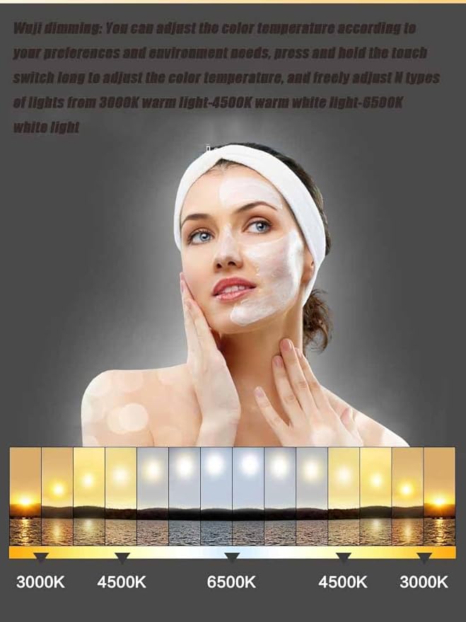47" Half Moon LED Bathroom Mirror - Anti-Fog Dimmable Backlit with 3-Color Lights, Smart Touch Switch and Time Display, Frameless Vanity Wall Mirror for Bedroom/Entryway (Right Semicircle)