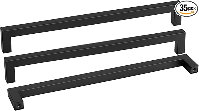 goldenwarm 35 Pack 18 Inch Black Cabinet Handles Matte Black Drawer Pulls Stainless Steel Cabinets Hardware Square Bar Modern for Kitchen Bathroom Cupboard