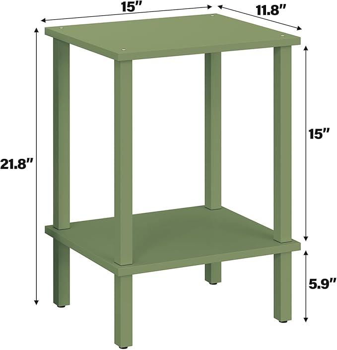 TUTOTAK End Table, Side Table, Nightstand, 2-Tier Storage Shelf, Sofa Side Table for Small Space, Living Room, Bed Room Olive Green TB01BOG034