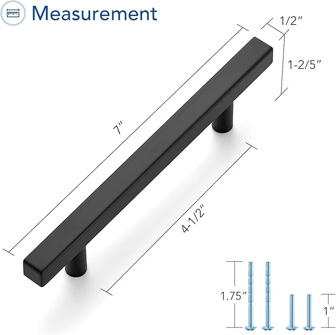 Ravinte Black Cabinet Handles 15 Pack 4-1/2 inch Matte Black Square Cabinet Pulls Kitchen Hardware 7 inch Overall Length Kitchen Drawer Pulls