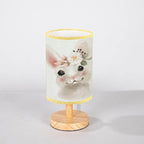 LOPYEIJFG Minimalist Bedside Table Lamp Cute Hand Drawn Bear in Floral Wreath Flowers Bouquet Woodland Wood Nightstand Lamp Bedside Desk Lamp Wood Base Flaxen Fabric Shade for Bedroom Living Room