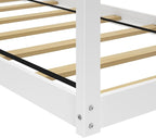 Max & Lily Twin Floor House Bed, Modern Solid Wood Low Bed Frame for Kids, Montessori Floor Bed for Bedroom, Playroom, Wooden Slats, White