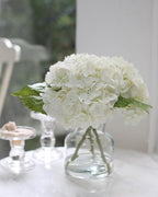 Real Touch Artificial Flowers Whith White Hydrangea in Vase for Home Decoration, Fake Flowers Centerpieces for Tables, Lifelike Fake Hydrangea in Vase for Bathroom, Office and Water Bar