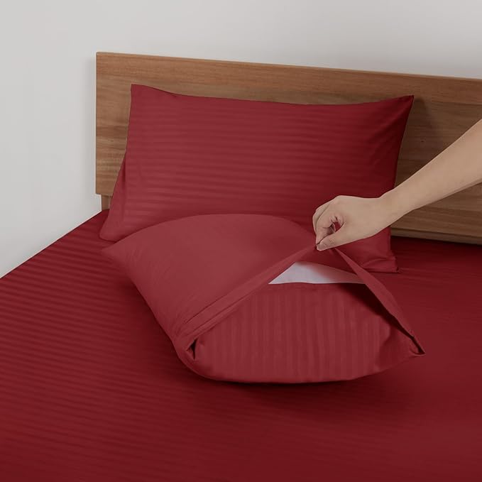 Mejoroom Striped Full Size Sheets – Extra Soft Full Size Bed Sheets - 16inches deep Pocket Full Sheet Set, Breathable, Wrinkle, Fade and Stain Resistant - 4 Piece (02-Burgundy)