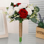 Rose Wedding Bouquet - Artificial Red White Flowers for Bride and Bridesmaid - Faux Holding Flower for Wedding Decor