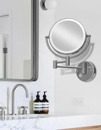 Wall Mounted Makeup Mirror with Lights Hardwired, 1/5X Magnifying Double Sided Touch Dimming, 360 Rotation Extension Arm Shaving Light up Mirror for Bathroom, Chrome