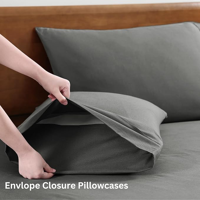 LANE LINEN 100% Organic Cotton Twin Sheets Set, 3PC Twin Bed Sheets, Cotton Sheets Twin Size Bed Set, Dorm Room Essentials with 15" Deep Pocket Fitted Sheet - Charcoal & White Twin Sheets (2 Pack)