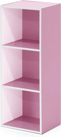 Furinno LUDER Book Shelf, 3-Cube Bookshelf, Bookcase, 9.3" x 12" x 31.5", for Living Room, Bedroom, Home Office, White/Pink