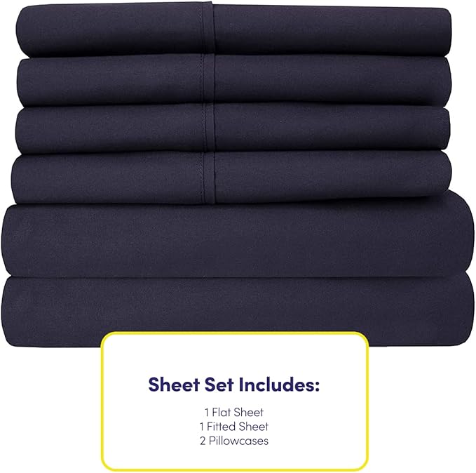 Twin XL Size Bed Sheets - 4 Piece 1500 Supreme Collection Fine Brushed Microfiber Deep Pocket Twin X-Large Sheet Set Bedding - 1 EXTRA PILLOW CASES, GREAT VALUE, Twin XL, Navy