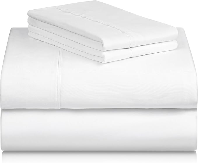 LuxClub 4 PC Full Size Sheet Set Bed Sheets Deep Pockets Wrinkle Free Cooling Bed Sheets Machine Washable Hotel Bedding Silky Soft - White Full