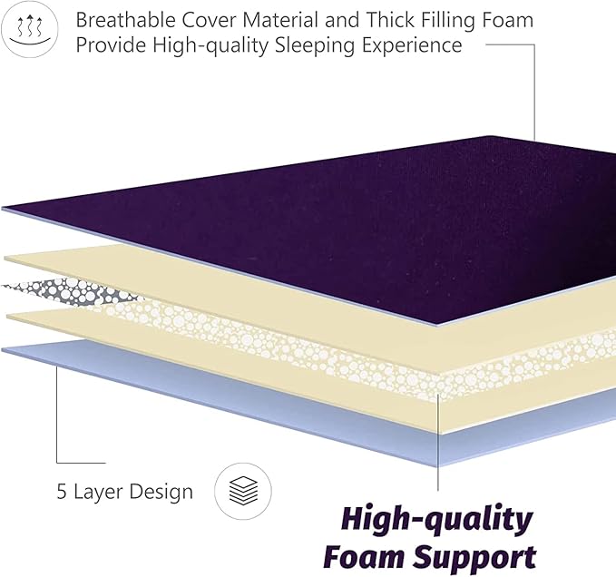 MAXYOYO Japanese Floor Futon Mattress, Roll Up Floor Mattress for Adults Foldable Tatami Mat Sleeping Pad Dormitory Bed Lounger, Purple, Twin Size