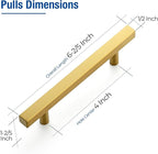 JOY DECOR 30 Pack 4 Inch Brushed Brass Square Cabinet Handles Stainless Steel Cabinet Hardware Pulls for Kitchen and Drawers with 6-2/5 Inch Overall Length