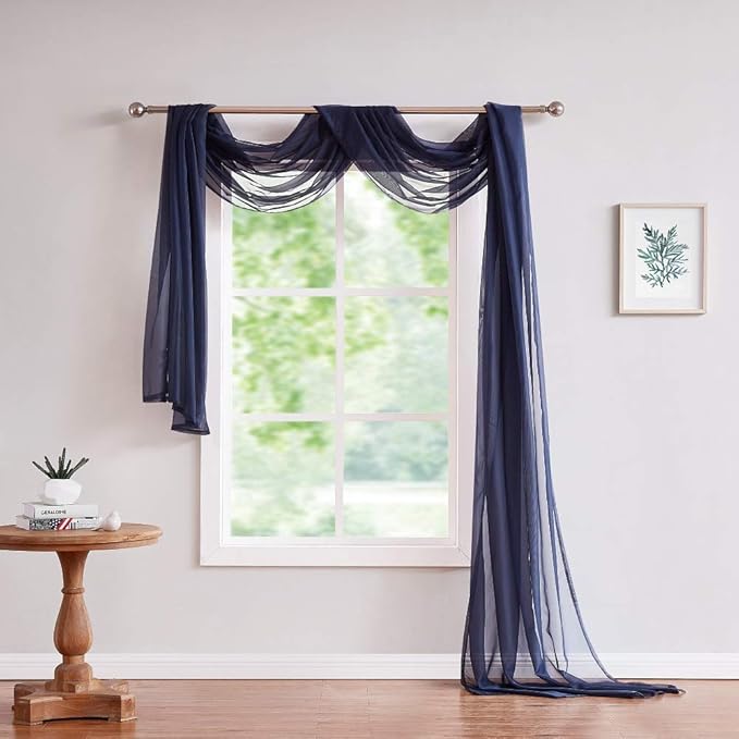 Warm Home Designs 24 Feet Long Royal Navy Blue Sheer Window Scarf. These XXL Length Valance Scarves 54 X 288 Inches in Size. Great as Bed Canopy or Wedding Arch Draping Fabric. AM Navy Blue 288"
