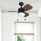 Honeywell Ceiling Fans Ocean Breeze Modern 30 Inch Ceiling Fan with Light, Pull Chain LED Indoor Fan with 3 Blades, Dark Brown Chestnut and Light Oak Blade Finish Options, Bronze (50602-01)