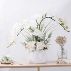 LESING Artificial Potted Orchid Flower for Table Centerpieces,Real Touch White Fake Orchid Flowers in Vase for Home Decoration ﻿(Style 2,White Vase)