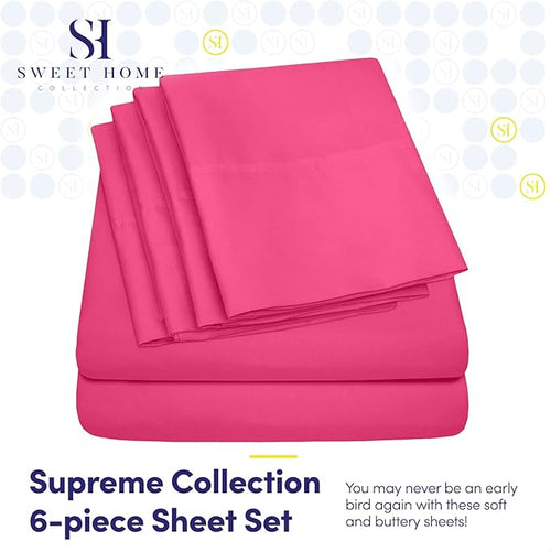 6 Piece Bed Sheet Set, Queen, Fuschia