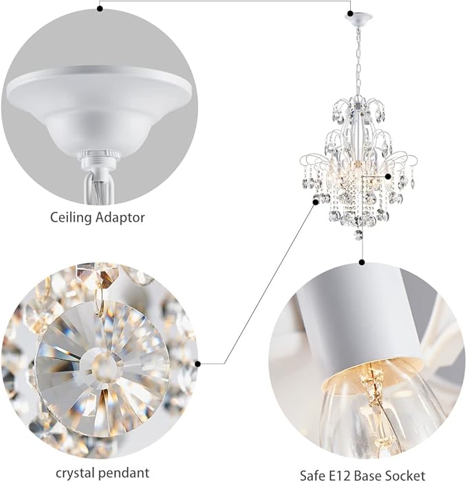 WUZUPS Crystal Chandelier 5-Light Pendant Ceiling Light Modern Lighting Fixture for Bedroom Hallway Bar Kitchen Bathroom, H 22.6'' x W 19.2'', E12 Base, White