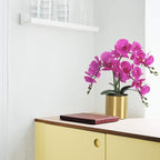LESING Artificial Orchid Flower with Vase, White Orchid Bonsai Faux Orchid Phalaenopsis Plant Pot Arrangements for Home Decoration (Purple,Gold Vase)