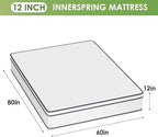 PayLessHere | 12 Inch Queen Mattress | Medium Firm Hybrid Mattress | White | with High-Density Foam and Breathable Cover | Pocket Spring Design, Pressure Relief | Bed in a Box, CertiPUR-US Certified