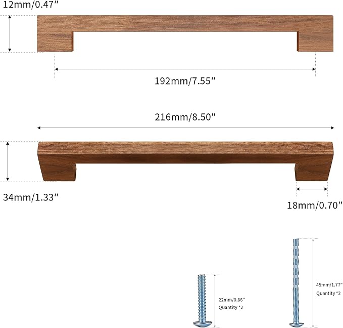Walnut Square 7-1/2in 4 pcs Wooden Drawer Pulls Handle pulls for cabinets Kitchen Cabinet Drawer pulls Cabinet Door Pull