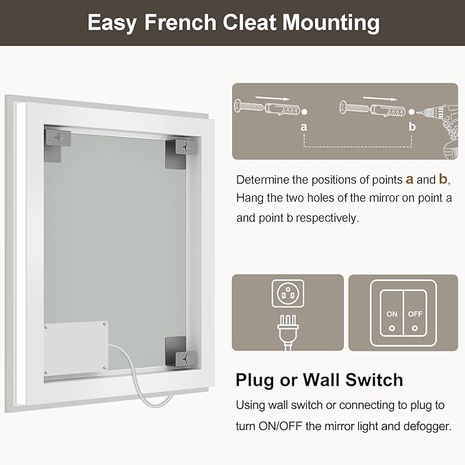 60x30 Large LED Bathroom Mirror with Lights, Brighter Backlit + Front Lit, Tempered Glass, Dimmable, Multiple Light Modes, Anti-Fog Lighted Bathroom Vanity Mirror for Wall, Memory Function