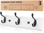 Wooden Coat Rack, Wall-Mounted Organizer for Closet, Entryway, Hallway, Foyer, Bedroom, Heavy Duty Double Hooks for Hanging Towels, Bags, Hats, Jackets, Key (WhiteBlack, 3 Hooks)