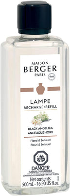 Maison Berger - Black Angelica - Lampe Berger Fragrance Refill Oil for Home Diffusers - Luxury Air Freshener with Bergamot, Tuberose & Vanilla Notes - 16.9 Fl Oz (500ml)