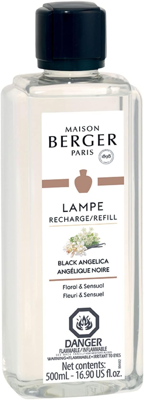 Maison Berger - Black Angelica - Lampe Berger Fragrance Refill Oil for Home Diffusers - Luxury Air Freshener with Bergamot, Tuberose & Vanilla Notes - 16.9 Fl Oz (500ml)