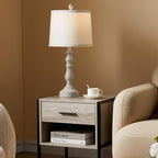 23'' Farmhouse Table Lamps for Living Room Set of 2 with USB C+A Ports, Retro Bedside Lamp for Bedroom, Office, Dining Room, Knob Switch, 3 Color Temperatures, Bulb Included, Beige