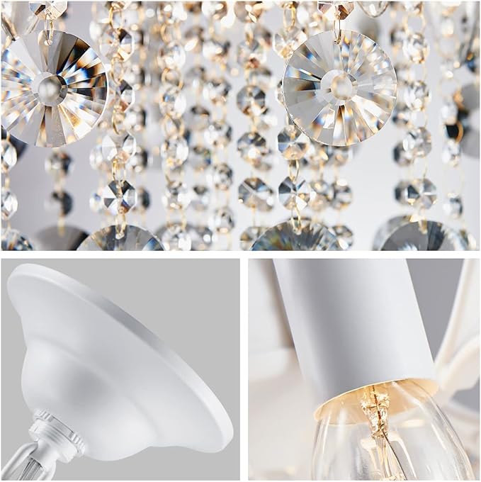 WUZUPS Crystal Chandelier 5-Light Pendant Ceiling Light Modern Lighting Fixture for Bedroom Hallway Bar Kitchen Bathroom, H 22.6'' x W 19.2'', E12 Base, White