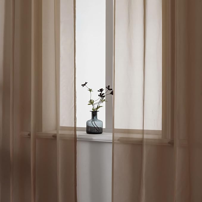 DUALIFE Dark Brown Sheer Curtains Voile Panels Drapes Grommet Curtain Sheers for Living Room 45 inch Length Transparent Bedroom Light Filtering Window Treatments 2 Panels 52x45 Chocolate Brown