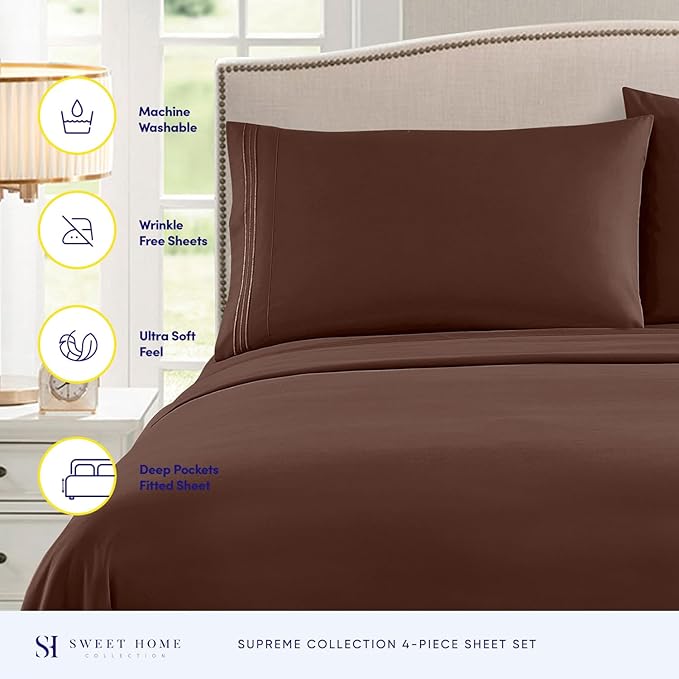 California King Sheet Sets - Breathable Luxury Sheets with Full Elastic & Secure Corner Straps Built In - 1800 Supreme Collection Cal King Deep Pocket Bedding Set, Sheet Set, California King, Brown