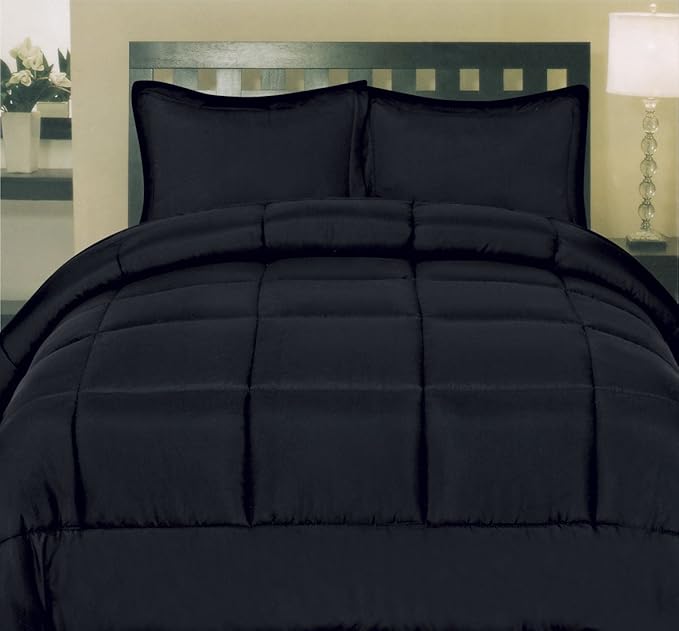 Sweet Home Collection 5 Piece Comforter Set Bag Solid Color All Season Soft Down Alternative Blanket & Luxurious Microfiber Bed Sheets, Black, Twin (Pack of 4)