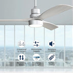 Sofucor 52 Inch Ceiling Fan with Lights, Low Profile Flush Mount Mordern Wood Ceiling Fan with Remote for Indoor Farmhouse Bedroom Living Room Outdoor Patio Porch, Reversible DC Motor, Noiseless