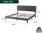 ZINUS King Maya Upholstered Bed Frame with Asymmetric Headboard, Durable Wooden Slats, Sturdy Framework, Noise Free Sleep, No Box Spring Needed, Easy Assembly, Eco Friendly Packaging, Dark Grey