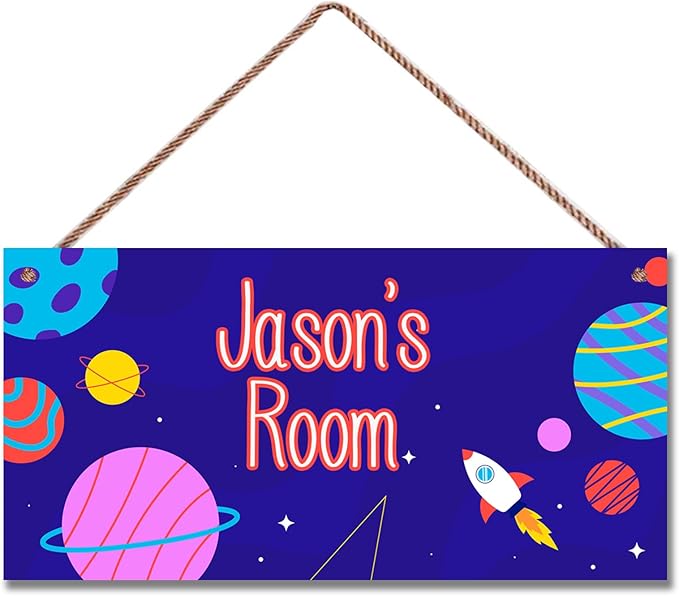 Personalized Sign Galaxy Decor For Boys Room, Rocket Themed Kids Bedroom Decor, Outer Space Room Décor for Little Man Cave, Planet Decorations For Girls Room Nursery Baby Playroom