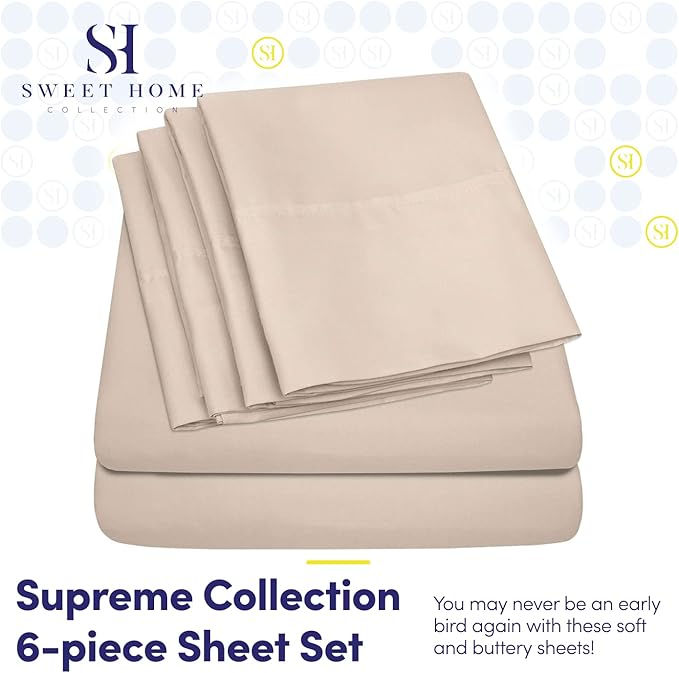 Cal King Size Bed Sheets - 6 Piece 1500 Supreme Collection Fine Brushed Microfiber Deep Pocket California King Sheet Set Bedding - 2 Extra Pillow Cases, Great Value, California King, Beige