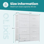 OLIXIS Dresser for Bedroom, 8 Storage Drawers, Tall Large Fabric Storage Tower Organizer, Chest of Drawers with Metal Frame Wooden Top for Nursery, Closet, Living Room, Entryway, Classic White