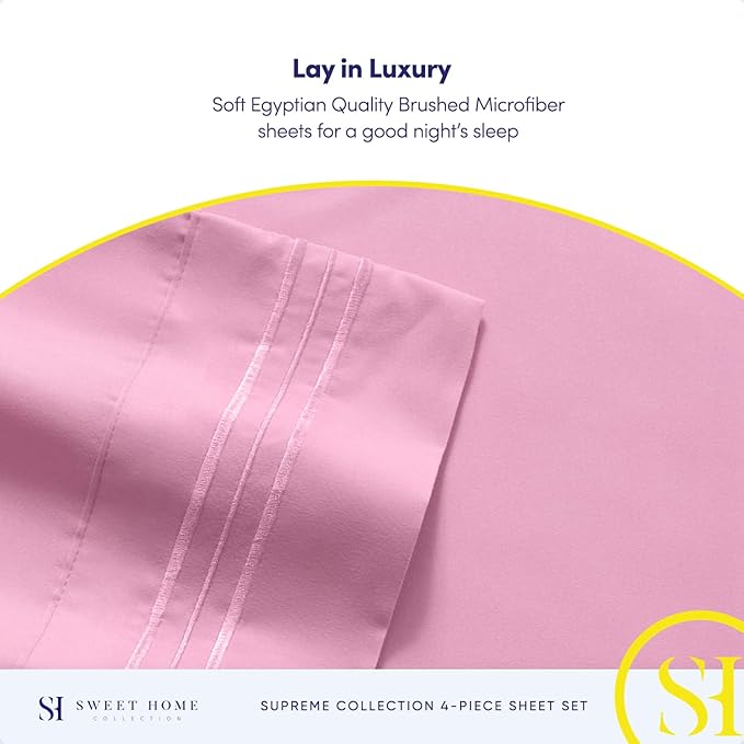 Full Size Sheet Sets - Breathable Luxury Sheets with Full Elastic & Secure Corner Straps Built In - 1800 Supreme Collection Extra Soft Deep Pocket Bedding Set, Sheet Set, Full, Pink