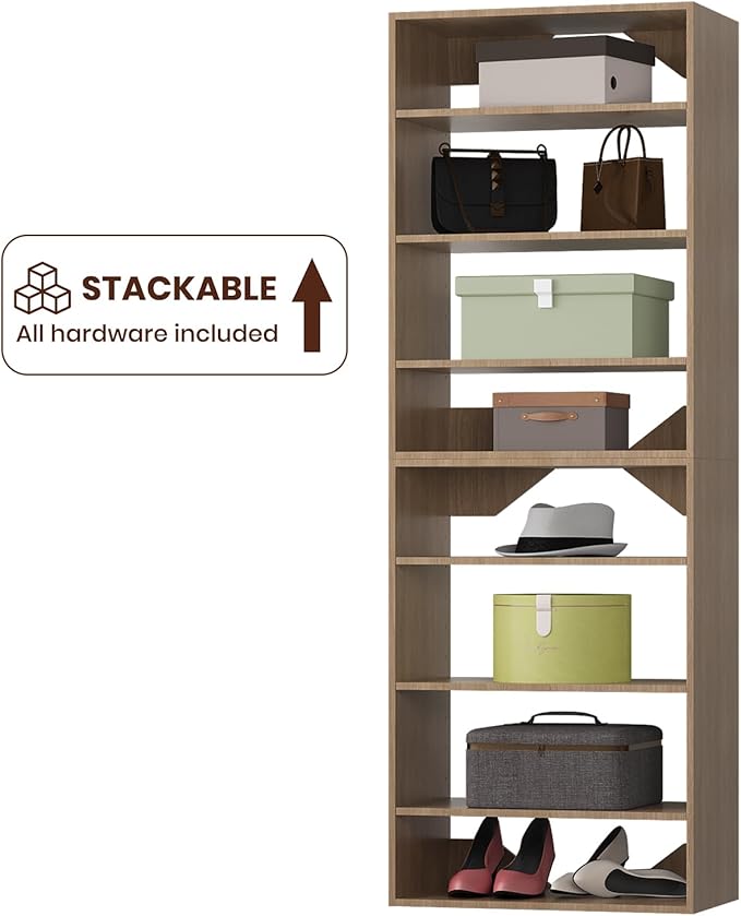 ROOMTEC 19.5" Shelf Short Tower Closet Unit, Modular Closet System with Shelf, Wardrobe Organizer for Bedroom or Walk-in Closet, Wall Mounted, Customizable Clothes Storage Unit, Wood