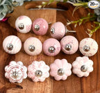 Cabinet Knobs for Dresser Drawers Assorted Multicolor Countryside Door Pull Handles for Kitchen Wardrobes Boho Home Interior Décor Pink Knobs - Pack of 20